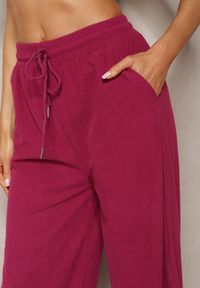 Renee - Fioletowe Szerokie Spodnie o Prążkowanym Kroju z Gumką w Pasie Jovulla. Kolor: fioletowy. Materiał: prążkowany