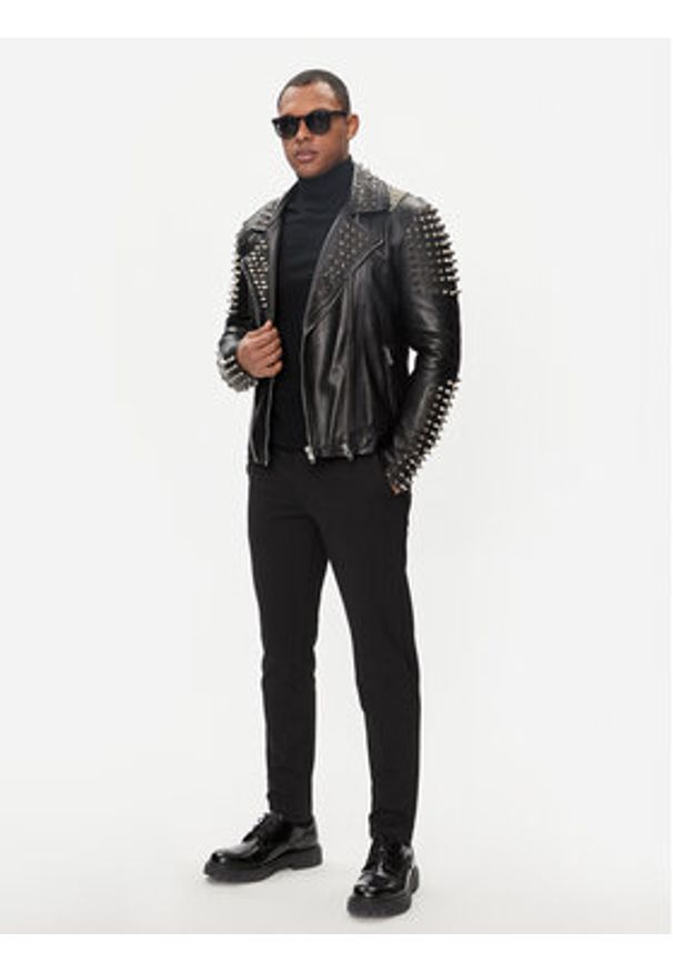 Serge Pariente Kurtka skórzana Studer Czarny Slim Fit. Kolor: czarny. Materiał: skóra