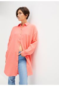 bonprix - Długa bluzka muślinowa oversize. Kolor: różowy. Długość: długie
