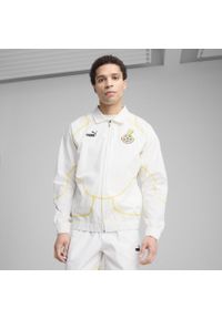 Puma - Męska kurtka dresowa Ghana ftblStatement PUMA White Pelé Yellow. Kolor: biały, wielokolorowy, żółty. Materiał: dresówka. Wzór: aplikacja. Sport: bieganie