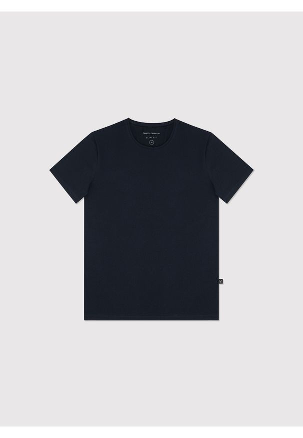 Pako Lorente - PAKO LORENTE – Granatowy gładki T-shirt Basic. Kolor: biały, czarny, niebieski. Materiał: bawełna, elastan. Długość rękawa: krótki rękaw. Długość: krótkie. Wzór: gładki. Styl: klasyczny