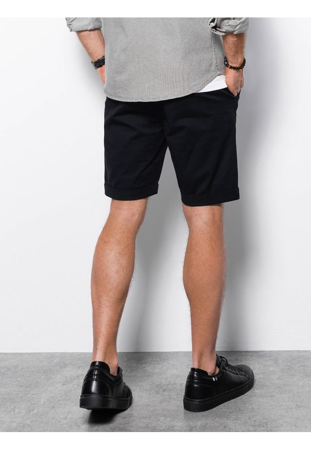 Ombre Clothing - Spodenki męskie chino - czarne V12 - Rozmiar: XXL. Kolor: czarny. Materiał: elastan, bawełna. Długość: krótkie. Sezon: lato
