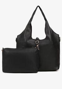 Born2be - Czarna Torebka Typu Shopper z Dodatkową Saszetką i Przeszyciami Latarina. Kolor: czarny. Styl: casual, klasyczny