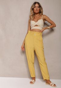 Renee - Żółte Klasyczne Spodnie z Elastyczną Talią Paper Bag Targea. Stan: podwyższony. Kolor: żółty. Styl: klasyczny #7