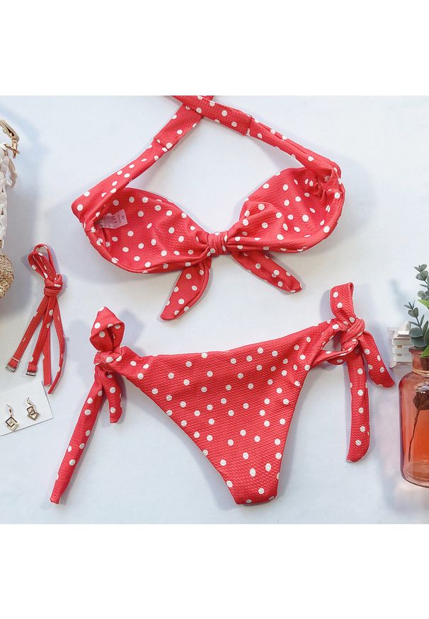 Intica - Bikini bez ramiączek w kropki na plażę i basen Phyliss. Kolor: czarny. Materiał: materiał. Długość: długie. Wzór: kropki