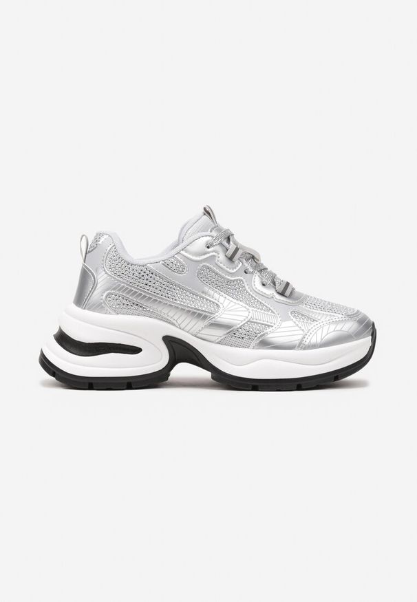 Born2be - Srebrne Sneakersy Streetwearowe na Grubej Podeszwie Zdobione Brokatem Felanwea. Okazja: na co dzień, na imprezę. Kolor: srebrny. Materiał: jeans. Wzór: aplikacja. Obcas: na platformie