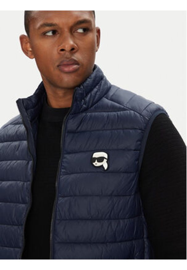 Karl Lagerfeld - KARL LAGERFELD Bezrękawnik 505711 553590 Granatowy Regular Fit. Typ kołnierza: dekolt w karo. Kolor: niebieski. Materiał: syntetyk. Długość rękawa: bez rękawów