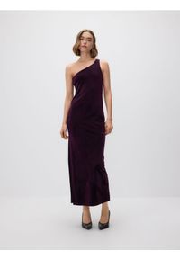 Reserved - Sukienka na jedno ramię - ciemnofioletowy. Kolor: fioletowy. Materiał: welur, dzianina #1