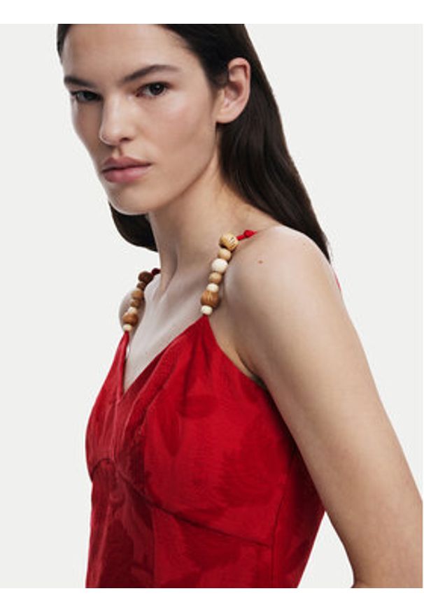 Desigual Sukienka koktajlowa Tigris 25SWVW85 Czerwony Slim Fit. Kolor: czerwony. Materiał: bawełna, wiskoza. Styl: wizytowy