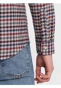 Ombre Clothing - Męska flanelowa koszula w kratę - granatowo-czerwona V3 OM-SHCS-0150 - XXL. Kolor: czerwony. Materiał: bawełna. Styl: klasyczny