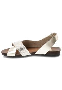 Sandały damskie Armodo, cholewka ze skóry naturalnej z kontrastowym plecionym paskiem o wzorzystym wykończeniu, złote, 40141. Zapięcie: pasek. Kolor: złoty. Materiał: skóra #2