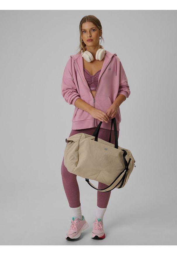 4f - 4F Bluza dresowa loose z kapturem damska - różowa XL. Okazja: na co dzień. Typ kołnierza: kaptur. Kolor: różowy. Materiał: dresówka. Styl: casual
