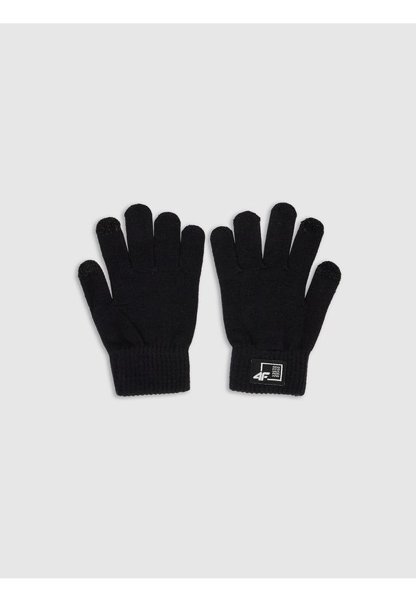 4f - 4F Rękawiczki dzianinowe z wiskozą dziecięce - czarne L/XL. Kolor: czarny. Materiał: dzianina, wiskoza. Styl: klasyczny