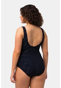 ULLA POPKEN - Damski Kostium kąpielowy faktura w kwiatki zamek błyskawiczny. Kolekcja: plus size. Kolor: niebieski. Materiał: poliester, elastan, poliamid, materiał. Wzór: kwiaty