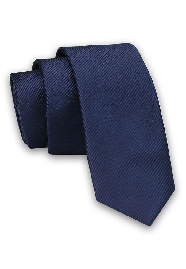 Męski Krawat ŚLEDŹ (Wąski) w Delikatny Prążek -5cm- Angelo di Monti, Granatowy. Kolor: niebieski. Wzór: prążki