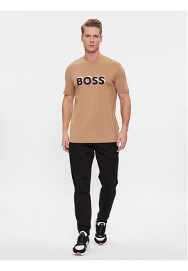 BOSS - Boss T-Shirt Tiburt 427 50506923 Beżowy Regular Fit. Kolor: beżowy. Materiał: bawełna