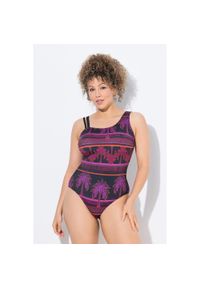 ULLA POPKEN - Damski Strój kąpielowy palmy miękkie miseczki dzielone ramiączko. Kolekcja: plus size. Kolor: czarny. Materiał: poliester, elastan, poliamid, materiał