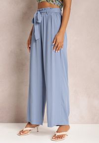 Renee - Niebieskie Spodnie Szerokie Phiorephis. Kolor: niebieski. Materiał: tkanina, materiał, wiskoza. Długość: długie. Wzór: gładki, kwiaty