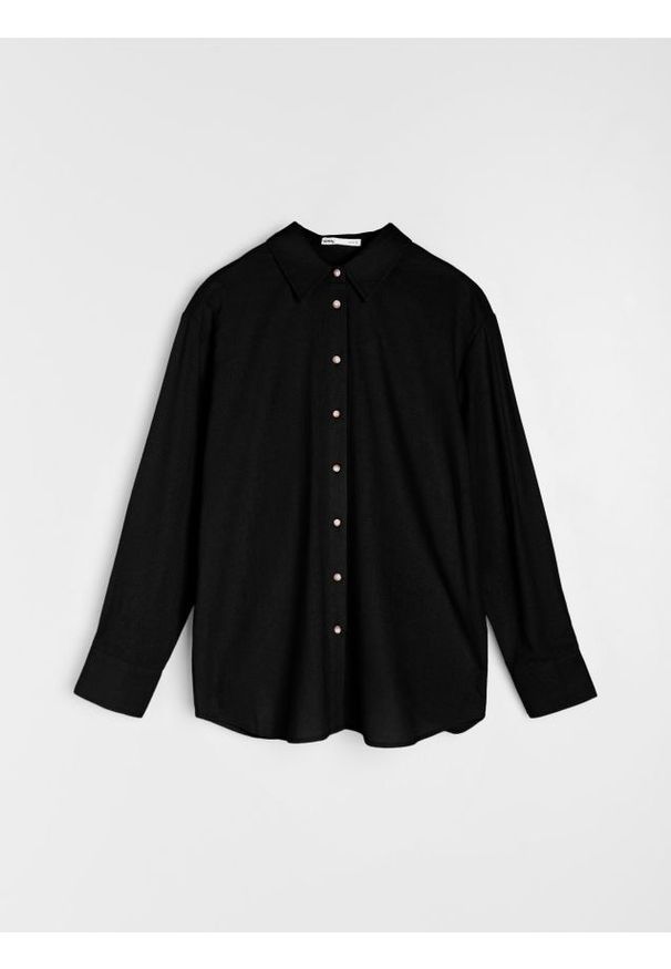 Sinsay - Koszula z domieszką lnu - czarny. Kolor: czarny. Materiał: len