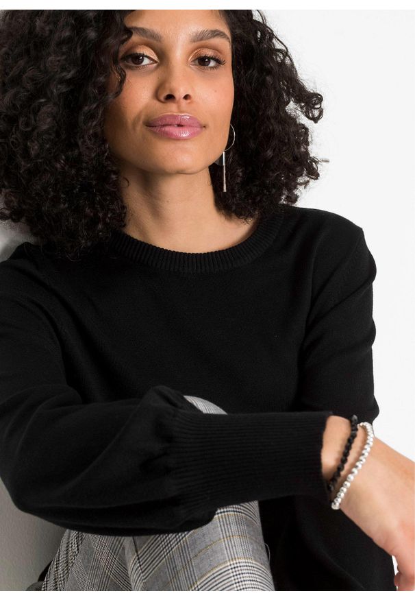 bonprix - Sweter z balonowymi rękawami. Kolor: czarny
