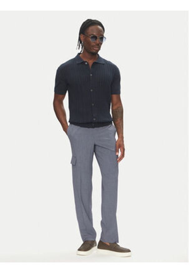 Lindbergh Kardigan 30-804114 Granatowy Slim Fit. Kolor: niebieski. Materiał: bawełna