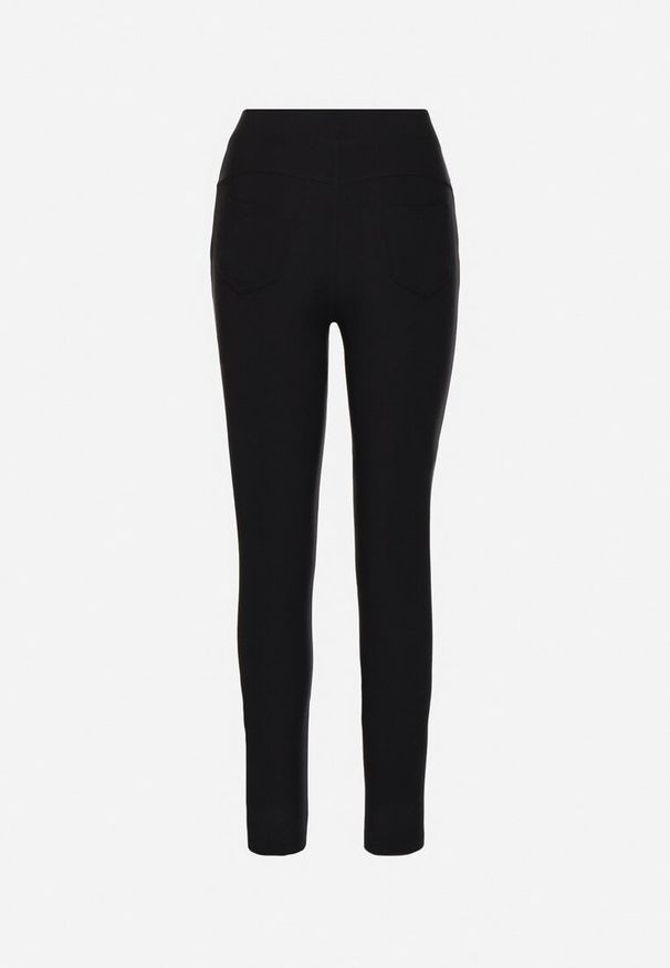 Born2be - Granatowe Spodnie o Dopasowanym Kroju z Gumką w Talii i Kieszeniami Rizenna. Okazja: na co dzień. Kolor: niebieski. Styl: casual, elegancki, klasyczny