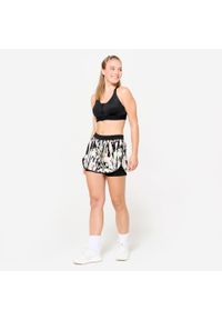 DOMYOS - Spodenki fitness cardio damskie Domyos 2 w 1. Kolor: biały, czarny, wielokolorowy. Materiał: skóra, materiał. Sport: fitness