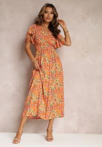 Renee - Pomarańczowa Wiskozowa Sukienka Maxi w Kwiaty Sadeline. Kolor: pomarańczowy. Materiał: wiskoza. Wzór: kwiaty. Długość: maxi #1