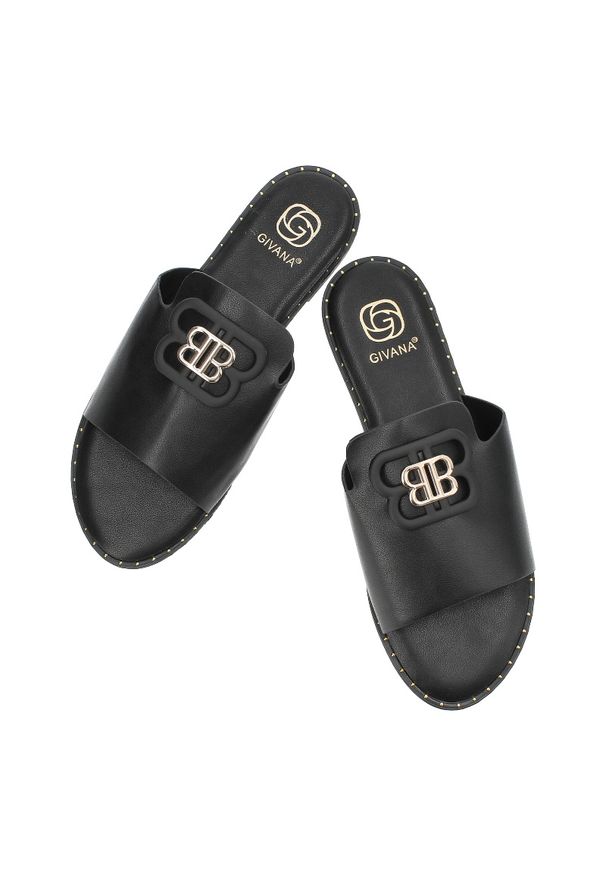 Czarne Klapki Givana Wygodne Obuwie Damskie. Kolor: czarny. Materiał: materiał. Sezon: lato