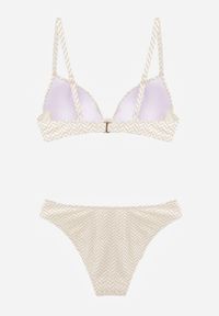 Born2be - Jasnobeżowe Bikini Dwuczęściowe w Geometryczny Wzór z Ozdobą na Majtkach Corraenia. Kolekcja: plus size. Kolor: beżowy. Długość: długie. Wzór: geometria, aplikacja #5