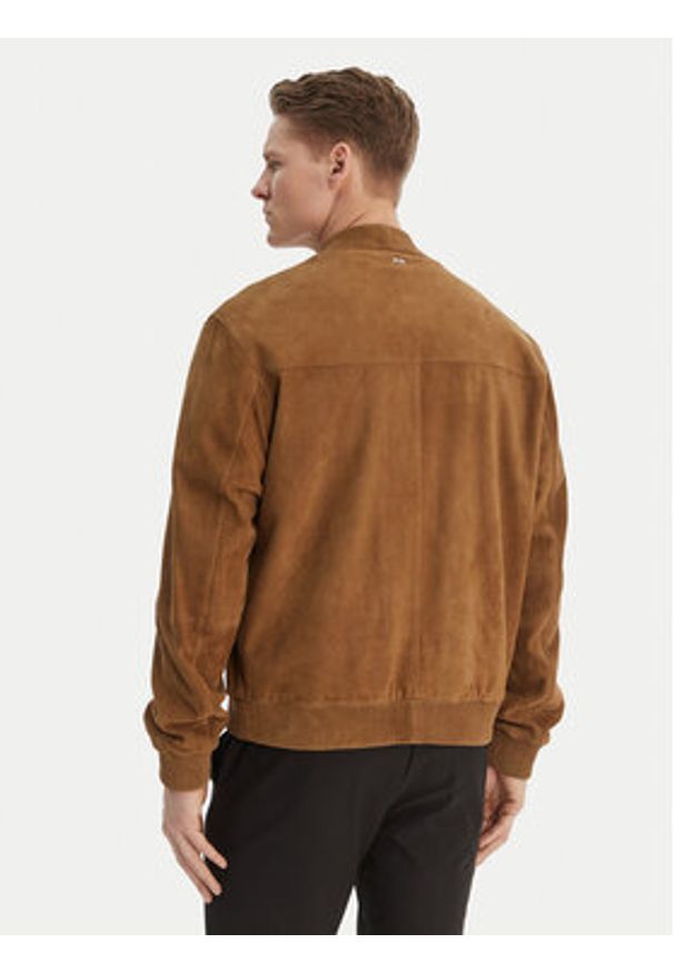 BOSS Kurtka skórzana H-Muller 50543213 Brązowy Regular Fit. Kolor: brązowy. Materiał: skóra