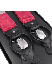 Modini - Amarantowe szelki męskie na guziki G49. Kolor: różowy. Materiał: skóra, guma #1