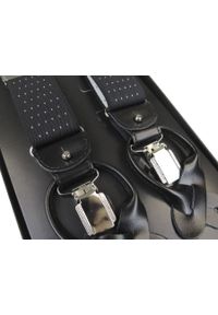 Modini - Szelki do spodni na guziki - czarne z białymi kropkami G20. Kolor: wielokolorowy, czarny, biały. Materiał: skóra, guma. Wzór: kropki #1