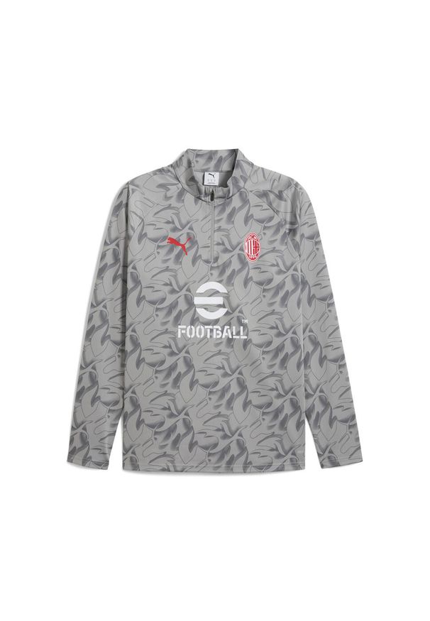 Puma - Męska bluza przedmeczowa z zamkiem 1/4 AC Milan PUMA Smokey Gray White. Kolor: szary