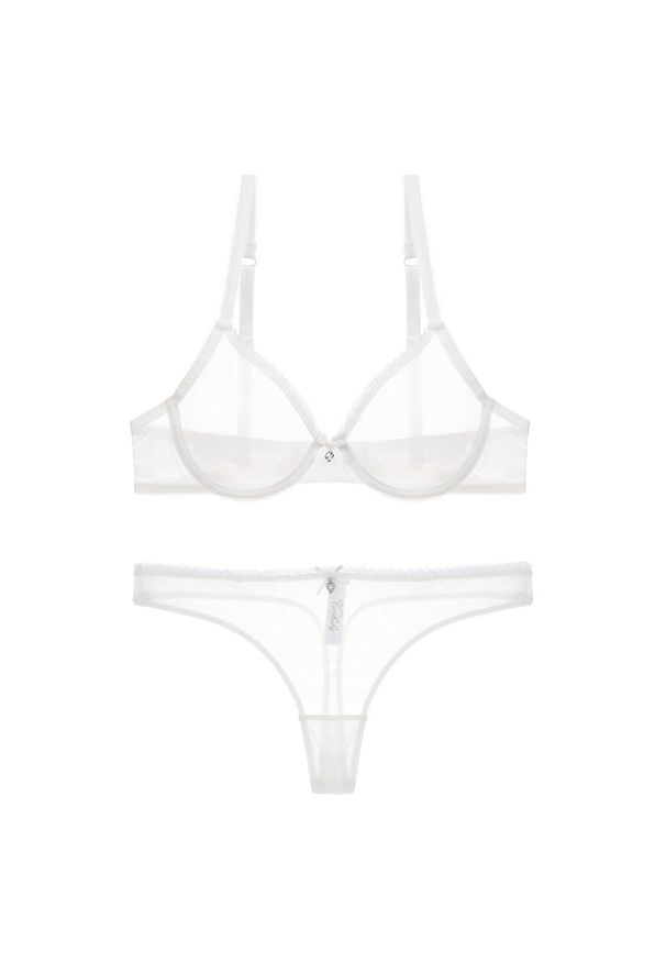 Intica - Komplet bielizny transparentnej z kokardą na romantyczny wieczór Kadriye. Kolor: biały. Materiał: materiał. Wzór: aplikacja