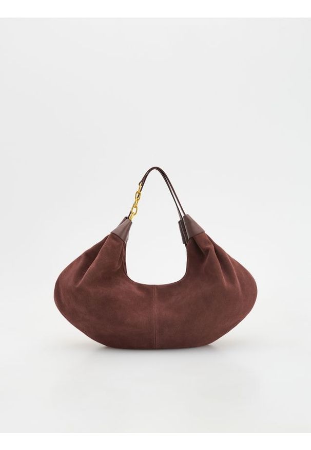 Reserved - Zamszowa torebka hobo - ciemnobrązowy. Kolor: brązowy. Materiał: zamszowe. Styl: klasyczny