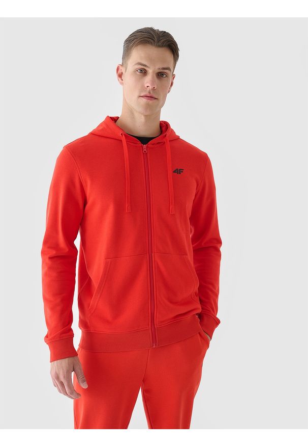 4f - 4F Bluza dresowa rozpinana z kapturem męska - czerwona XL. Okazja: na co dzień. Typ kołnierza: kaptur. Kolor: czerwony. Materiał: dresówka. Wzór: gładki, ze splotem. Styl: sportowy, casual