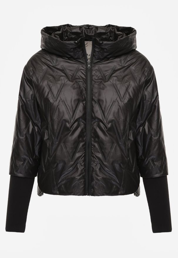 Born2be - Czarna Kurtka z Kapturem Pikowana z Materiałowymi Wykończeniami Sofie. Okazja: na co dzień. Typ kołnierza: kaptur. Kolor: czarny. Materiał: materiał. Styl: casual