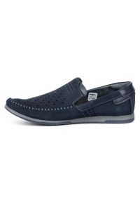 KOMODO Buty męskie mokasyny 876 lato granatowe niebieskie. Okazja: na co dzień. Zapięcie: bez zapięcia. Kolor: niebieski. Materiał: materiał, len, skóra, guma. Sezon: lato. Styl: casual #6