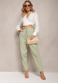 Renee - Jasnozielone Proste Spodnie Bawełniane z Gumką w Pasie Xisela. Kolor: zielony. Materiał: bawełna. Styl: elegancki