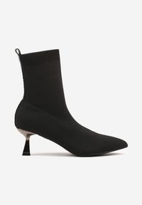 Born2be - Czarne Botki Vices na Metalicznej Szpilce Kaczuszce ze Skarpetową Cholewką Vamige. Okazja: na co dzień. Kolor: czarny. Materiał: jeans. Szerokość cholewki: normalna. Obcas: na szpilce. Styl: casual, klasyczny #4
