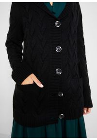 Sweter rozpinany z szalowym kołnierzem i wzorem w warkocze bonprix czarny. Kolor: czarny. Długość: długie #3