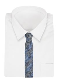 Alties - Klasyczny Krawat Męski - ALTIES - Szary, Niebieski, Liście. Kolor: niebieski. Materiał: tkanina. Styl: klasyczny #2