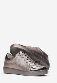 Renee - Szare Sznurowane Sneakersy z Lakierowanymi Wstawkami i Skórzaną Wkładką Brody. Kolor: szary. Materiał: skóra, lakier #2