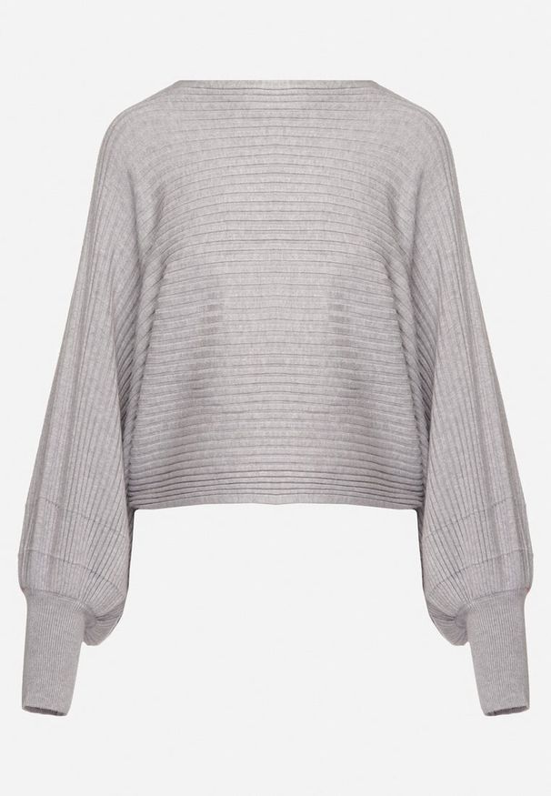 Born2be - Szary Sweter z Wiskozą Typu Nietoperz Sallindria. Okazja: na co dzień. Kolor: szary. Materiał: wiskoza. Długość: długie. Styl: elegancki, casual