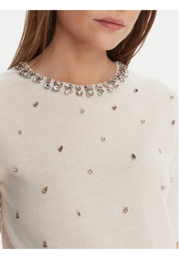 KAOS Sweter RI1KT021 Écru Regular Fit. Materiał: wełna