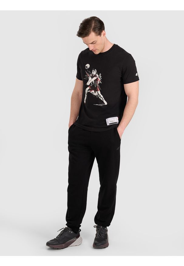 4f - 4F T-shirt regular z nadrukiem siatkarskim męski - czarny XXL. Okazja: na co dzień, do domu. Kolor: czarny. Materiał: bawełna, jersey, materiał. Wzór: nadruk. Styl: sportowy, klasyczny, casual