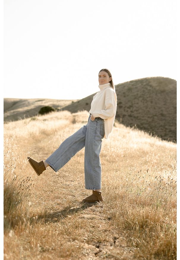 emu - Śniegowce Emu Platinum Slim Darling Mushroom 119200, Brązowy, Skóra naturalna. Kolor: brązowy. Materiał: skóra. Szerokość cholewki: normalna. Wzór: aplikacja. Styl: elegancki