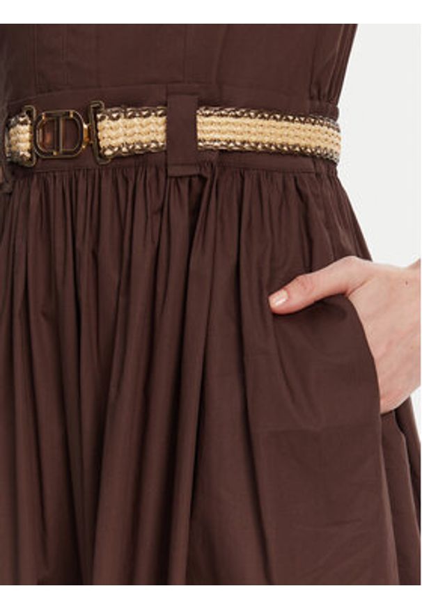 TwinSet - TWINSET Sukienka codzienna 251TT2101 Brązowy Regular Fit. Okazja: na co dzień. Kolor: brązowy. Materiał: bawełna. Typ sukienki: proste. Styl: casual