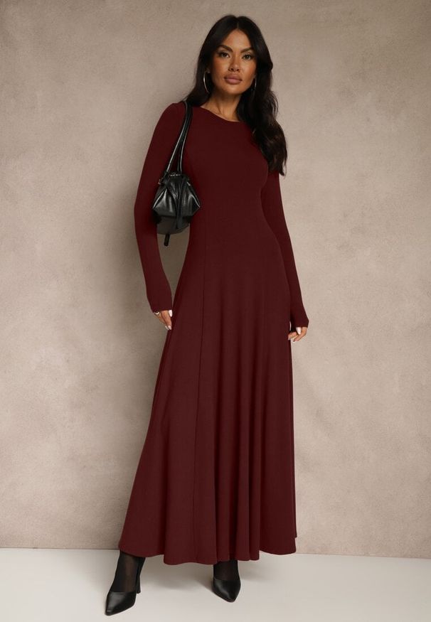 Renee - Bordowa Rozkloszowana Sukienka z Bawełny Tusmala. Okazja: na co dzień. Kolor: czerwony. Materiał: bawełna. Typ sukienki: proste. Styl: casual, elegancki